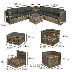 8 Pieces Outdoor PE Rattan Sofa Set with Cushions, Patio Garden Furniture