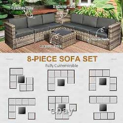 8 Pieces Outdoor PE Rattan Sofa Set with Cushions, Patio Garden Furniture