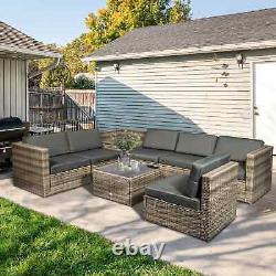 8 Pieces Outdoor PE Rattan Sofa Set with Cushions, Patio Garden Furniture