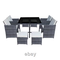 8 Seater Cube Rattan Garden Furniture Set Dining Table Chair Stool Outdoor Patio