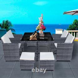 8 Seater Cube Rattan Garden Furniture Set Dining Table Chair Stool Outdoor Patio