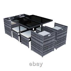 8 Seater Cube Rattan Garden Furniture Set Dining Table Chair Stool Outdoor Patio