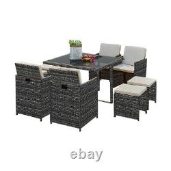 8 Seater Cube Rattan Garden Furniture Set Dining Table Chair Stool Outdoor Patio