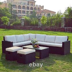 8 Seater Rattan Garden Furniture Set Outdoor Corner Sofa Table Stools Patio