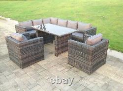 8 Seater Rattan Garden Sofa Dining Table Set Chairs Outdoor Furniture Grey Patio