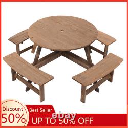 8 Seater Wood Pub Bench Round Picnic Table furniture Garden Patio WithParasol Hole