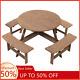 8 Seater Wood Pub Bench Round Picnic Table Furniture Garden Patio Withparasol Hole