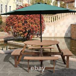 8 Seater Wood Pub Bench Round Picnic Table furniture Garden Patio WithParasol Hole