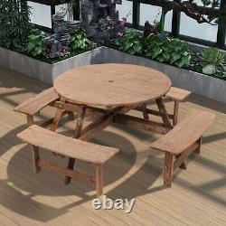 8 Seater Wood Pub Bench Round Picnic Table furniture Garden Patio WithParasol Hole