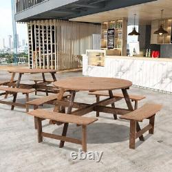 8 Seater Wood Pub Bench Round Picnic Table furniture Garden Patio WithParasol Hole