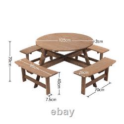 8 Seater Wood Pub Bench Round Picnic Table furniture Garden Patio WithParasol Hole