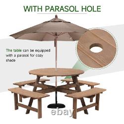 8 Seater Wood Pub Bench Round Picnic Table furniture Garden Patio WithParasol Hole