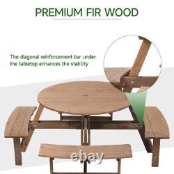 8 Seater Wood Pub Bench Round Picnic Table furniture Garden Patio WithParasol Hole