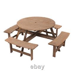 8 Seater Wood Pub Bench Round Picnic Table furniture Garden Patio WithParasol Hole