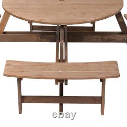 8 Seater Wood Pub Bench Round Picnic Table furniture Garden Patio WithParasol Hole