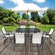 8pc Garden Patio Furniture Set Outdoor Cream Rectangular Table Chairs & Parasol
