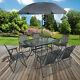 8pc Garden Patio Furniture Set Outdoor Grey Rectangular Table Chairs & Parasol