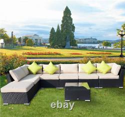 8PC Rattan Outdoor Garden Patio Furniture Corner Sofa Set Wicker Black Aluminium