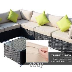 8PC Rattan Outdoor Garden Patio Furniture Corner Sofa Set Wicker Black Aluminium