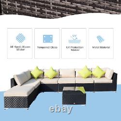 8PC Rattan Outdoor Garden Patio Furniture Corner Sofa Set Wicker Black Aluminium