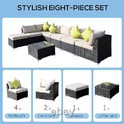 8PC Rattan Outdoor Garden Patio Furniture Corner Sofa Set Wicker Black Aluminium