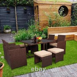 9 Pcs Outdoor Patio Rattan Garden Furniture Set Table Chair Sofa WithCushion Brown