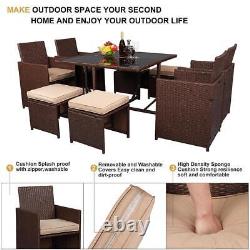9 Pcs Outdoor Patio Rattan Garden Furniture Set Table Chair Sofa WithCushion Brown