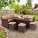 9-seat Rattan Garden Furniture Set Corner Lounge Outdoor Sofa Chair Stool Patio