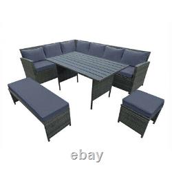 9 Seater Garden Rattan Furniture Corner Dining Set Table Sofa Bench Stool Patio