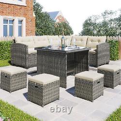 9-Seater Outdoor PE Rattan Garden Patio Furniture Set Dining Set Lounge Set