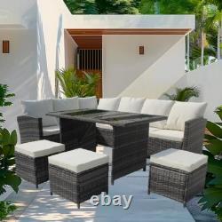 9 Seater Rattan Garden Furniture Corner Sofa Stool Dining Table Outdoor Patio