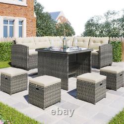 9 Seater Rattan Garden Furniture Patio Wicker Corner Sofa Dining Table Set TY