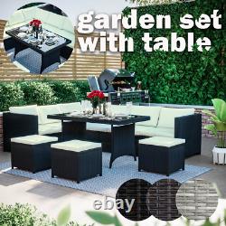 9 Seater Rattan Garden Furniture Set Cuber Corner Sofa Table Stool Outdoor Patio