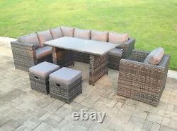 9 Seater Rattan Garden Sofa Dining Table Set Chair Outdoor Furniture Grey Patio
