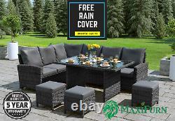 9 Seater Rattan Outdoor Garden Furniture Patio Set Corner Sofa Dining Grey New