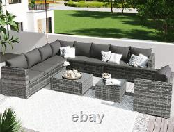 9-seater Outdoor Lounge Rattan Patio Garden Furniture Set Corner Sofa Set Grey