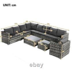 9-seater Outdoor Lounge Rattan Patio Garden Furniture Set Corner Sofa Set Grey