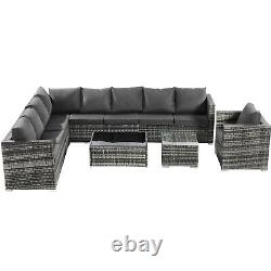 9-seater Outdoor Lounge Rattan Patio Garden Furniture Set Corner Sofa Set Grey