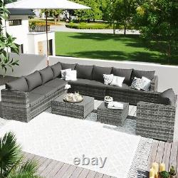 9-seater Outdoor Lounge Rattan Patio Garden Furniture Set Corner Sofa Set Grey