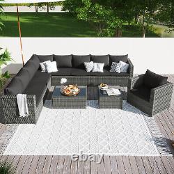 9-seater Outdoor Rattan Patio Garden Furniture Set Corner Sofa Set Lounge Grey