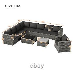 9-seater Outdoor Rattan Patio Garden Furniture Set Corner Sofa Set Lounge Grey