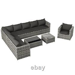 9-seater Outdoor Rattan Patio Garden Furniture Set Corner Sofa Set Lounge Grey