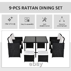 9PC Rattan Garden Furniture Outdoor Patio Dining Table Set with 8 Stools Black