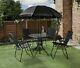 Alfresco Milano 6 Piece Patio Set & Parasol Garden Furniture Outdoor Black Bnib