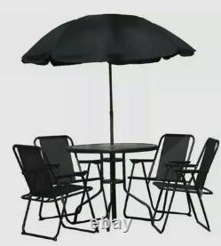 Alfresco Milano 6 Piece Patio Set & Parasol Garden Furniture Outdoor Black BNIB
