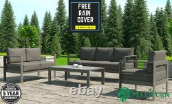 Aluminium 4 Piece Garden Furniture Outdoor Patio Sofa Set in Black or Grey New
