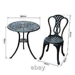 Aluminium Cafe Bistro Set Garden Furniture Table and Chair 3pc Patio Cast Black