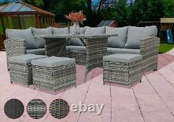 BIRCHTREE Rattan Garden Furniture Set Sofa Footstool Glass Table 9 Seat Patio 04