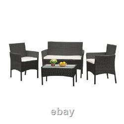 BLack 4 PCS Rattan Garden Furniture Set Chair sofa Table Patio Conservatory