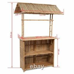 Bamboo Bar Counter Set 2 Stools + 1 Table Shelves Outdoor Pub Garden Patio